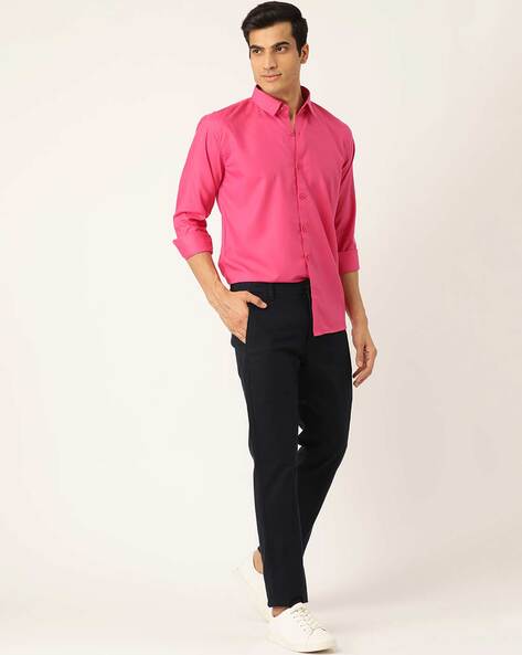 Sojanya (Since 1958), Men's Cotton Dark Pink Classic Formal Shirt