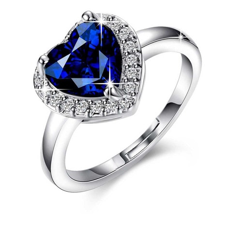18k White Gold Radiant & Round Cut Diamond Engagement Ring (1.01 Ct, Blue ( Color Irradiated) &