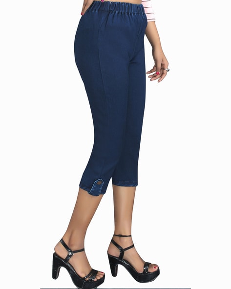 Regular Fit Stylish Cotton capri pants for women 34 Pants Navy Blue