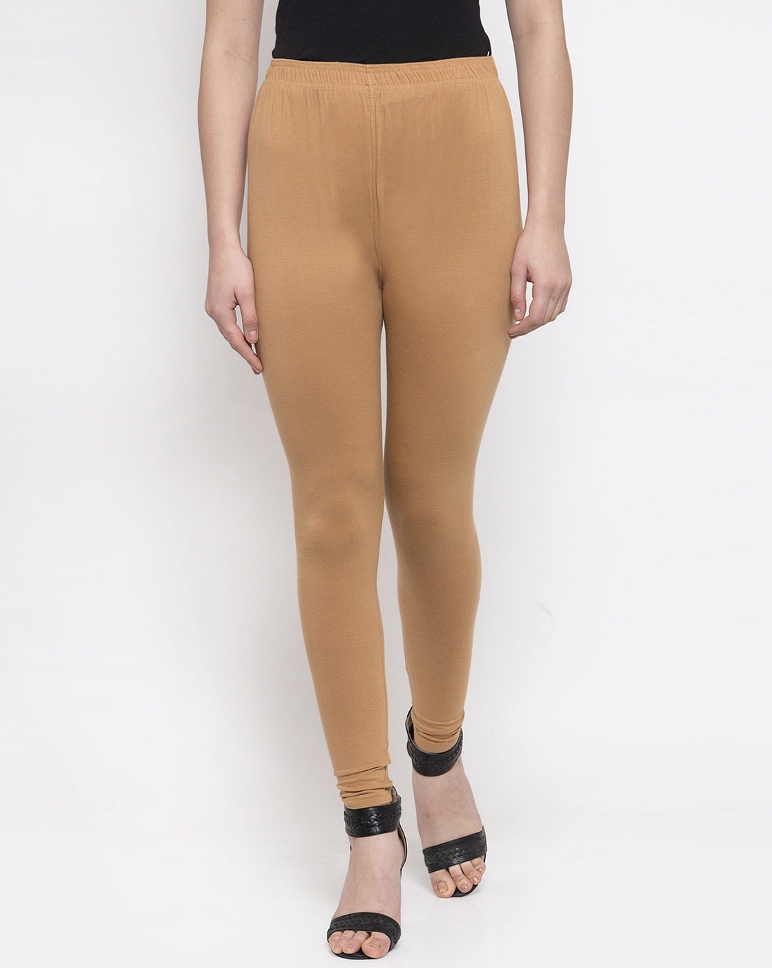 Imitation leather leggings - Dark beige - Ladies | H&M IN