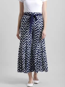Chevron Print Palazzos with Tie-Ups-image-0