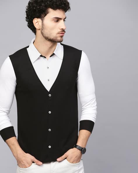 EYEBOGLER Regular Fit Colourblock V-neck T-Shirt