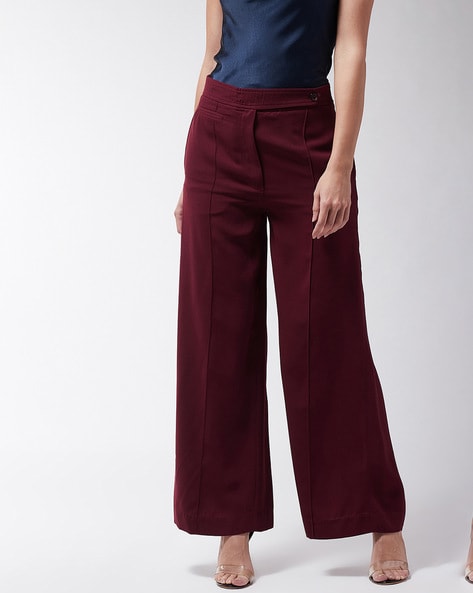 Buy MAGRE Women Maroon Loose Fit Solid Parallel Trousers  Trousers for  Women 8086095  Myntra