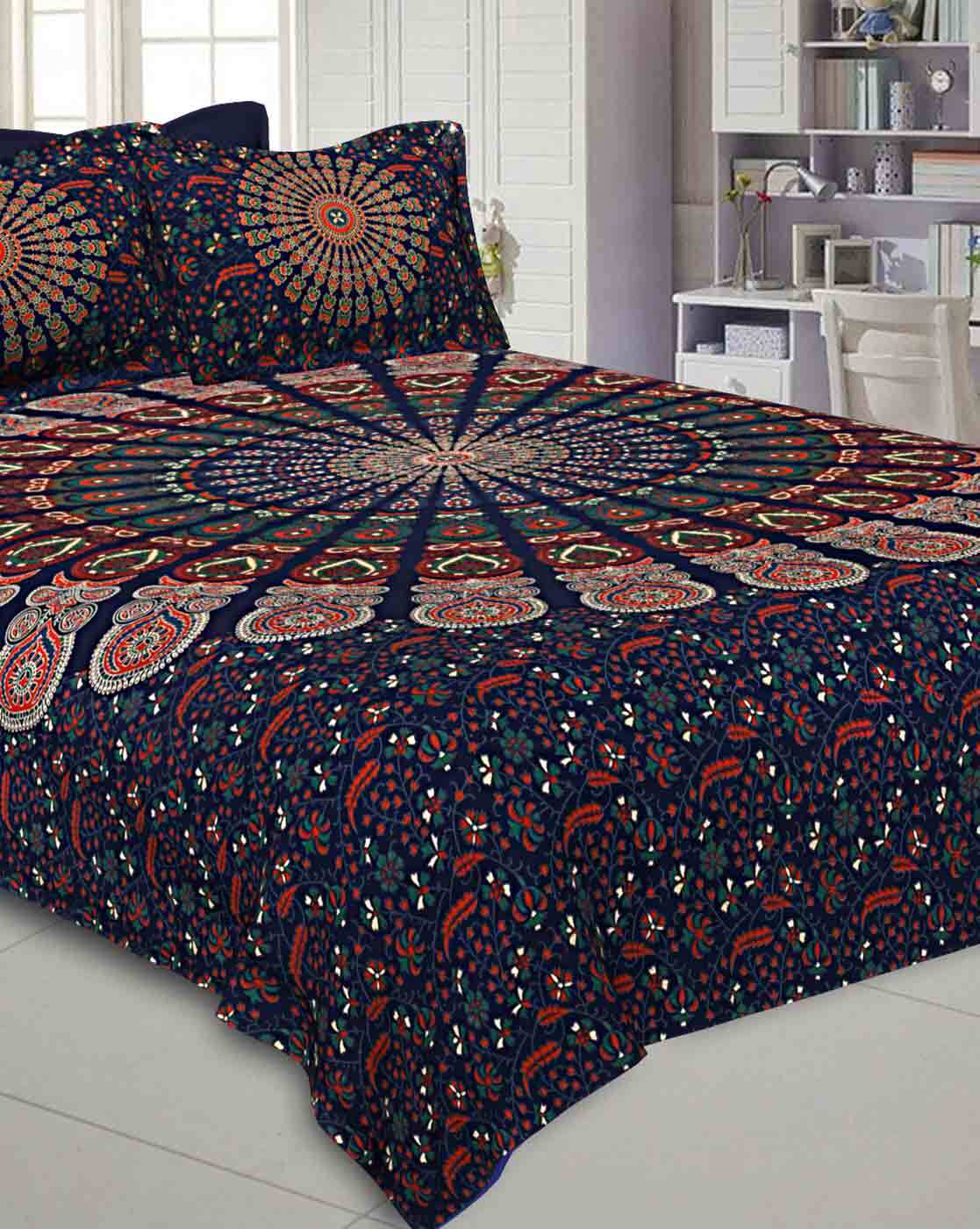Buy Blue Bedsheets for Home & Kitchen by Jaipur Fabric Online ...