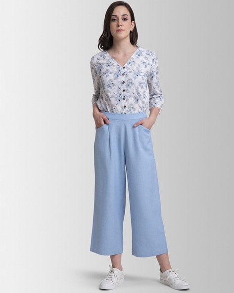 Buy Blue Trousers & Pants for Women by Fable Street Online