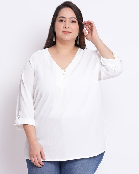 Oxolloxo V-neck Top with Roll-Up Tabs