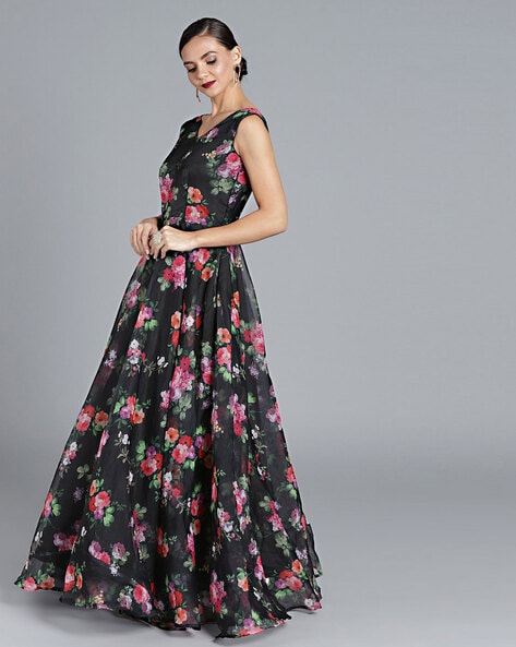 Eliza J Flowing Floral V Neck A Line Gown In Blue Lyst, 50% OFF