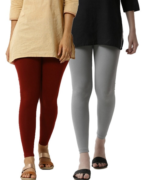 Buy Maroon&Light Grey Leggings for Women by DeMoza Online