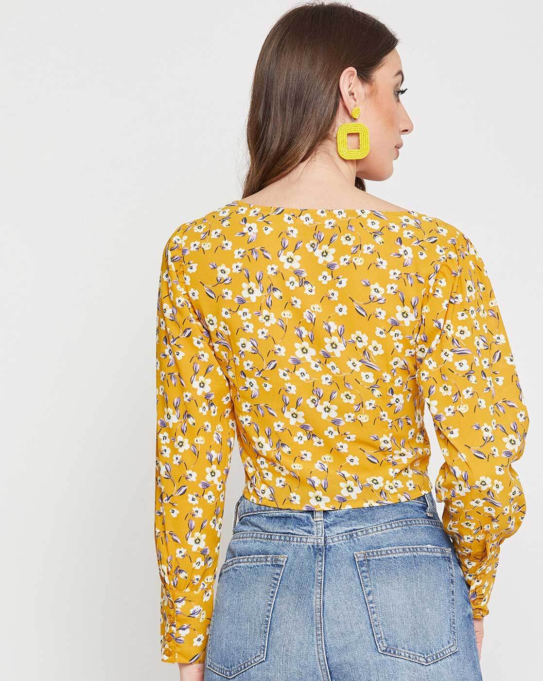 Buy KISSERO Women Floral Regular top - Yellow Online at Low Prices in India  