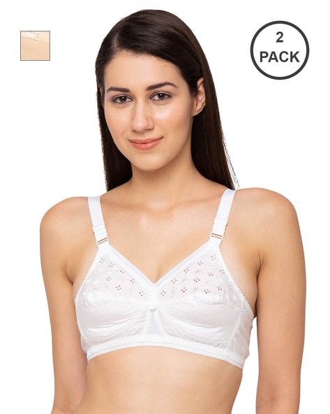 Buy Cotton Bra for Teenager and Women, Non Padded, Non Wired, Full Coverage  (32 B) Pack of 2 White at
