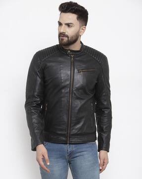 Buy Welbawt Zipped-Up Classic Biker Jacket Online | Ajio.com