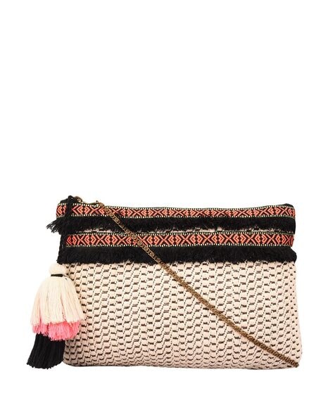 Anekaant Pink & Multi Streak Jacquard & PU Sling Bag