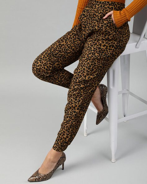Ribbed trousers  BeigeLeopard print  Ladies  HM IN