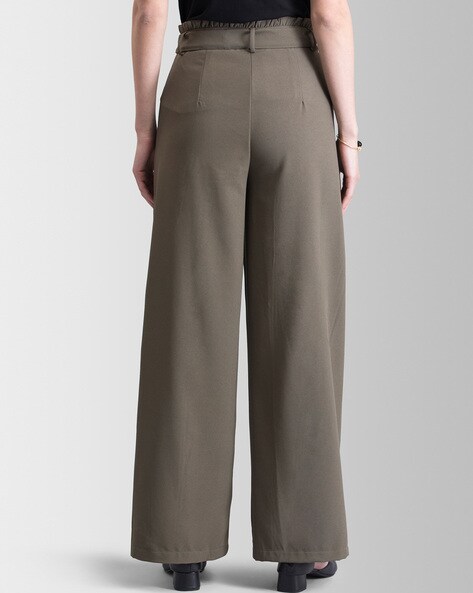 OLIVE SATIN WIDE LEG PINTUCK PANT – L'ABEYE