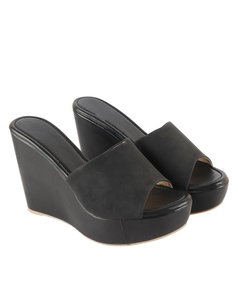 Black wedge best sale peep toe sandals