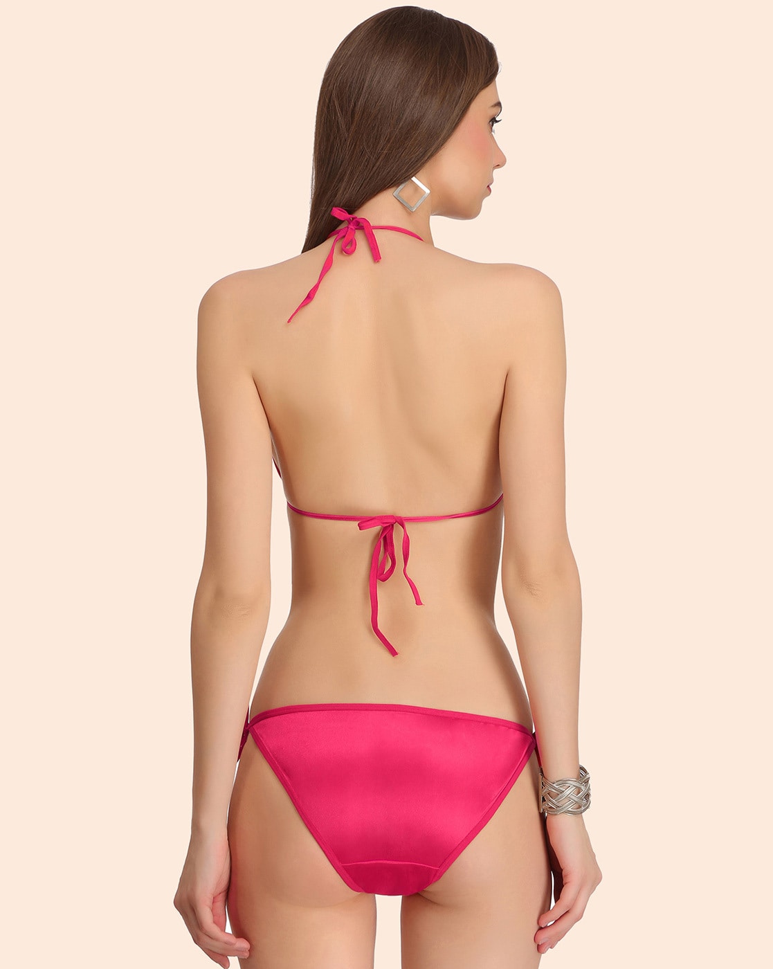 Buy Tie-Up Halter Bra with Bikini Panty in Pink & Navy Online