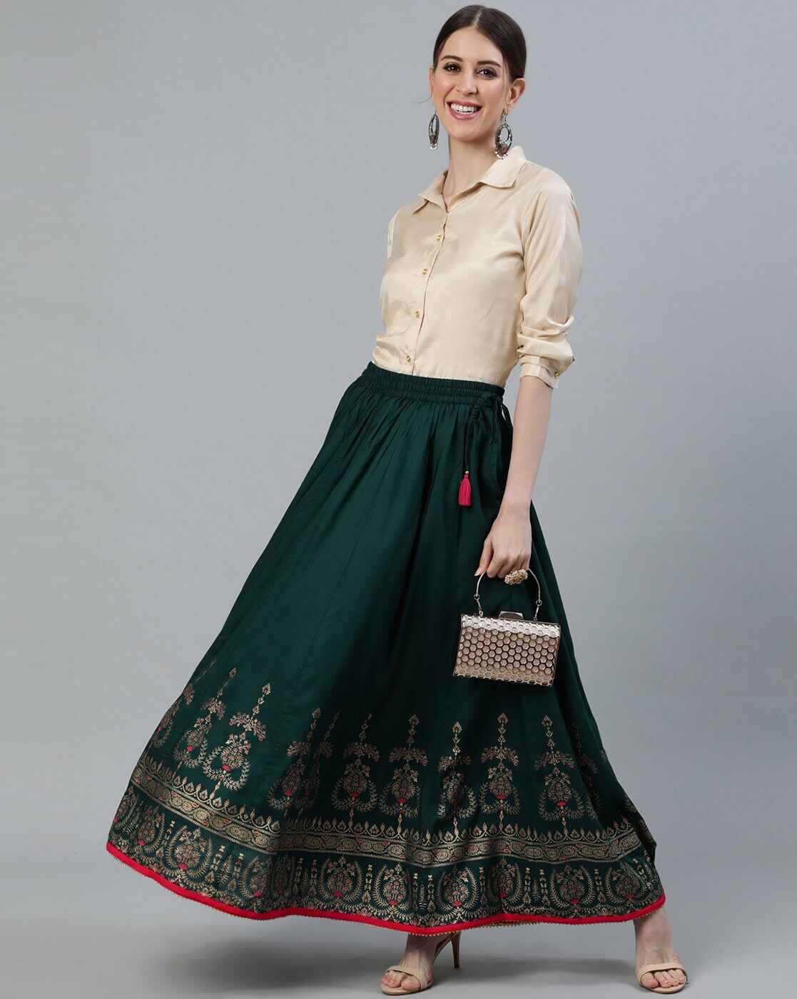 Buy Navy Blue Skirt Suit With Pink Lehariya Printed Dupatta And A Flared  Kurti With Gotta Patti And Zardosi Embroidered Floral Motifs Online  Kalki  Fashion