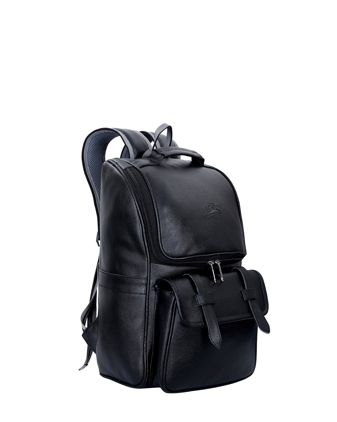 LIBAIRE Backpack Black Leather Vintage Drop Shape Double Plus 2 Wallets  (J5)