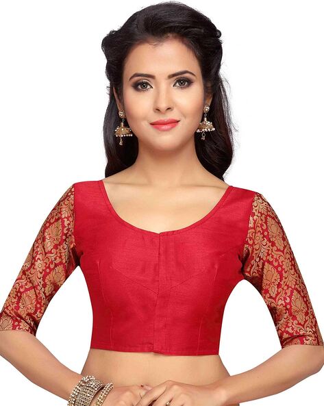 Buy Pink Brocade Round Neck Zari Saree Blouse For Women by Nazaakat by  Samara Singh Online at Aza Fashions.