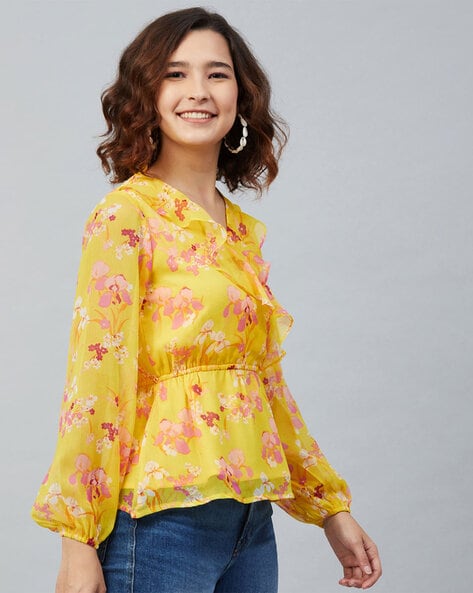 Womens yellow floral store tops