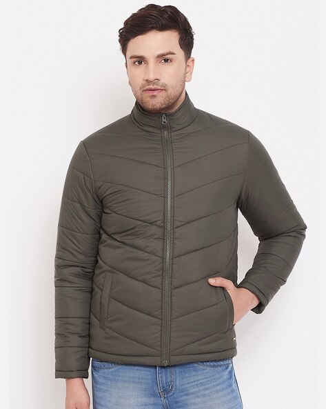 quilted zip front jacket with insert pockets