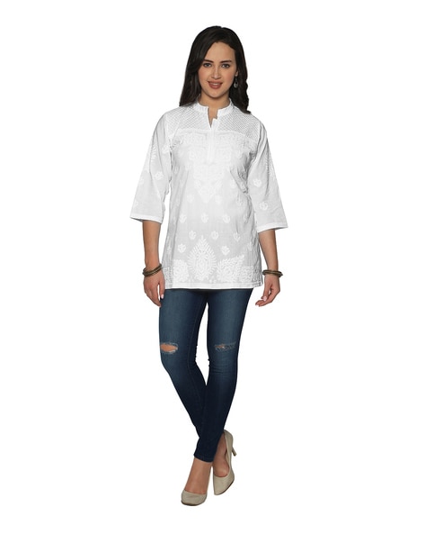 all time favourite - #white #chikankari #top, available at #Fabindia | White  short dress, Pattern dress women, Tunic designs