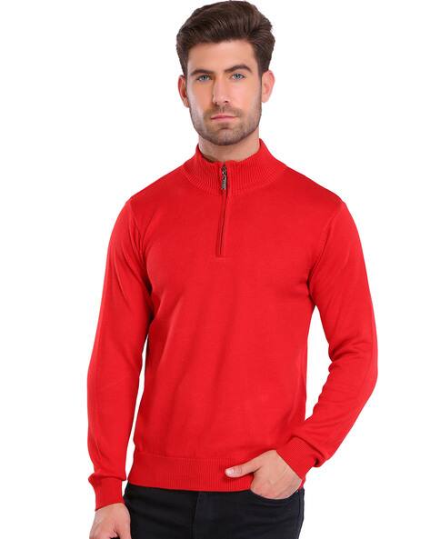 High-Neck Pullover with Front Zipper