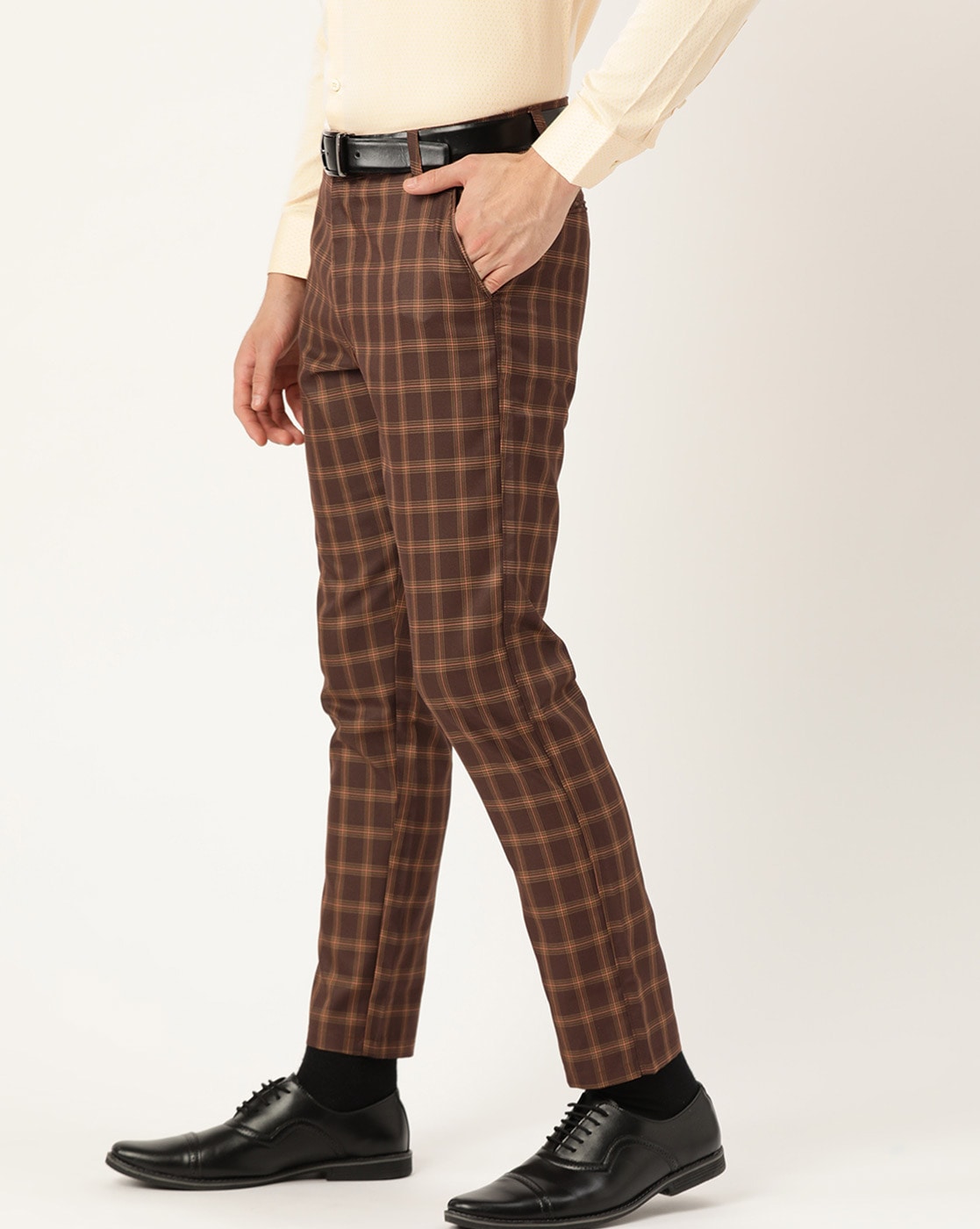 Buy Raymond Men Brown Checkered Polyester Blend FlatFront Pants Online at  Best Prices in India  JioMart