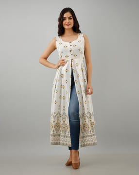 ftdiva Floral Print A-line Kurta with Front Slit-picture-6