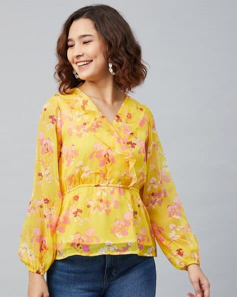 yellow floral print top