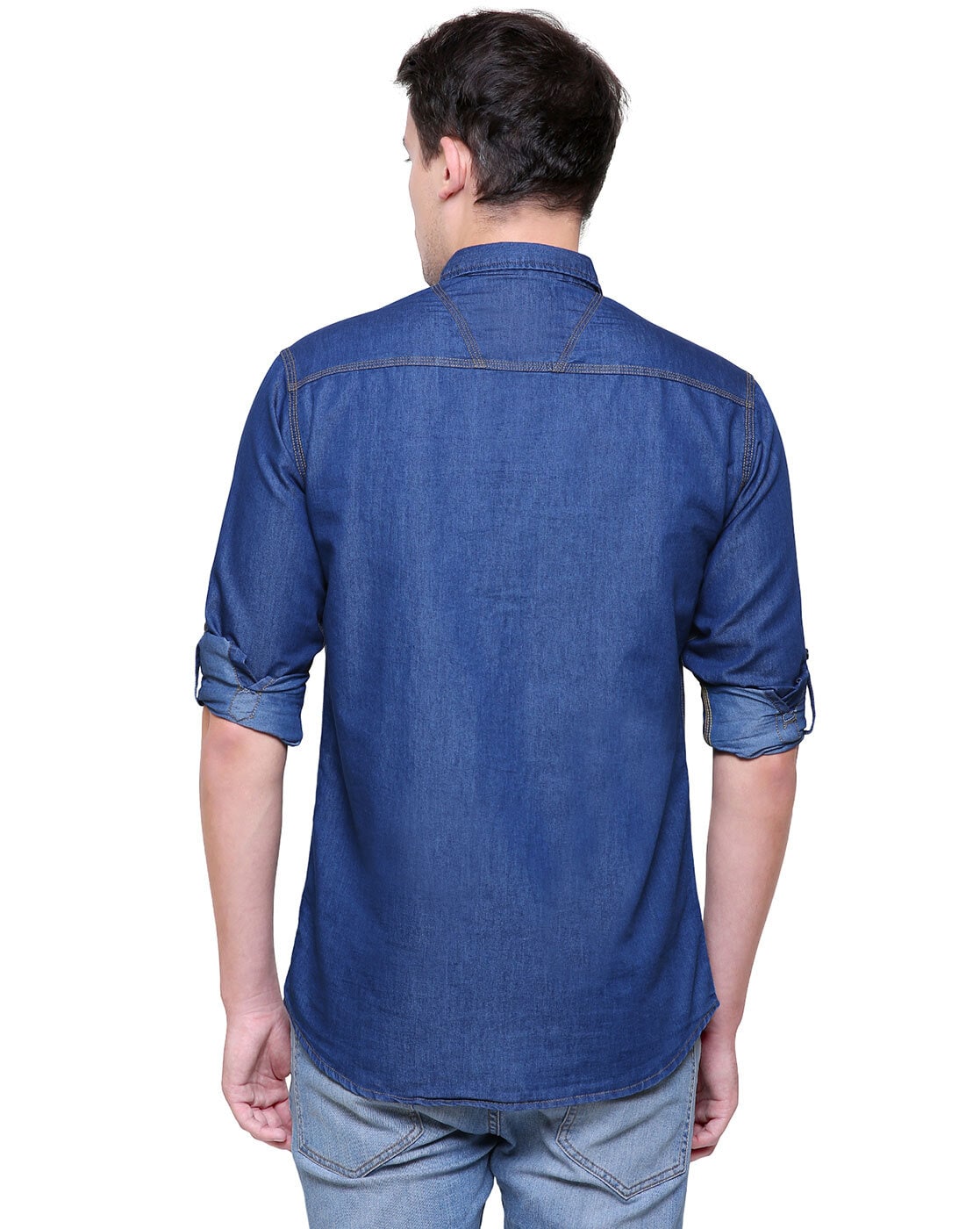 Buy LIFE Light Blue Mens Slim Fit Solid Denim Shirts | Shoppers Stop