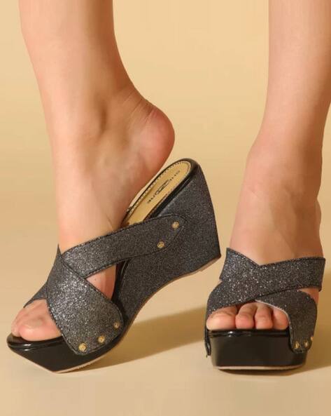 SHEZONE Criss Cross Embellished Wedges