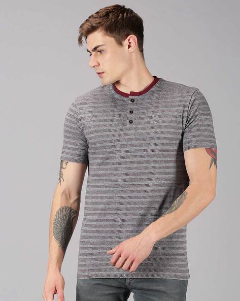 Striped men's cheap henley t-shirt