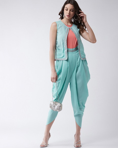 Buy Dhoti Jumpsuit Paired With Floral Jacket And Highlights for Women Online  @ Tata CLiQ Luxury