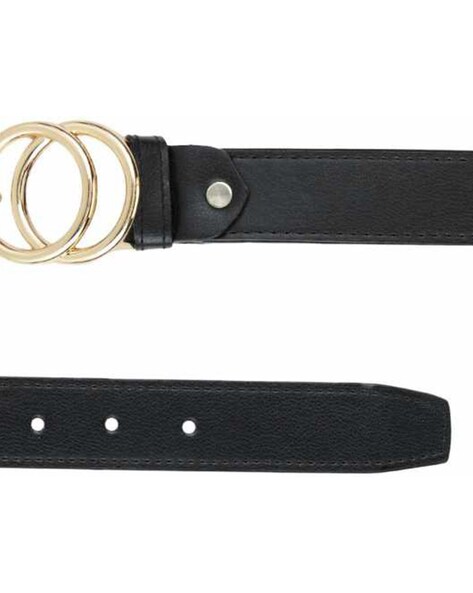 Gold colour double AA Buckle Black Belt for Womens n Girls