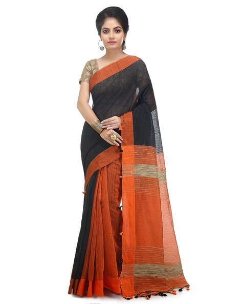 Buy Bengal Cotton Red and Black Saree Tant Handloom Saree | Desh Bidesh Bengal  Saree online