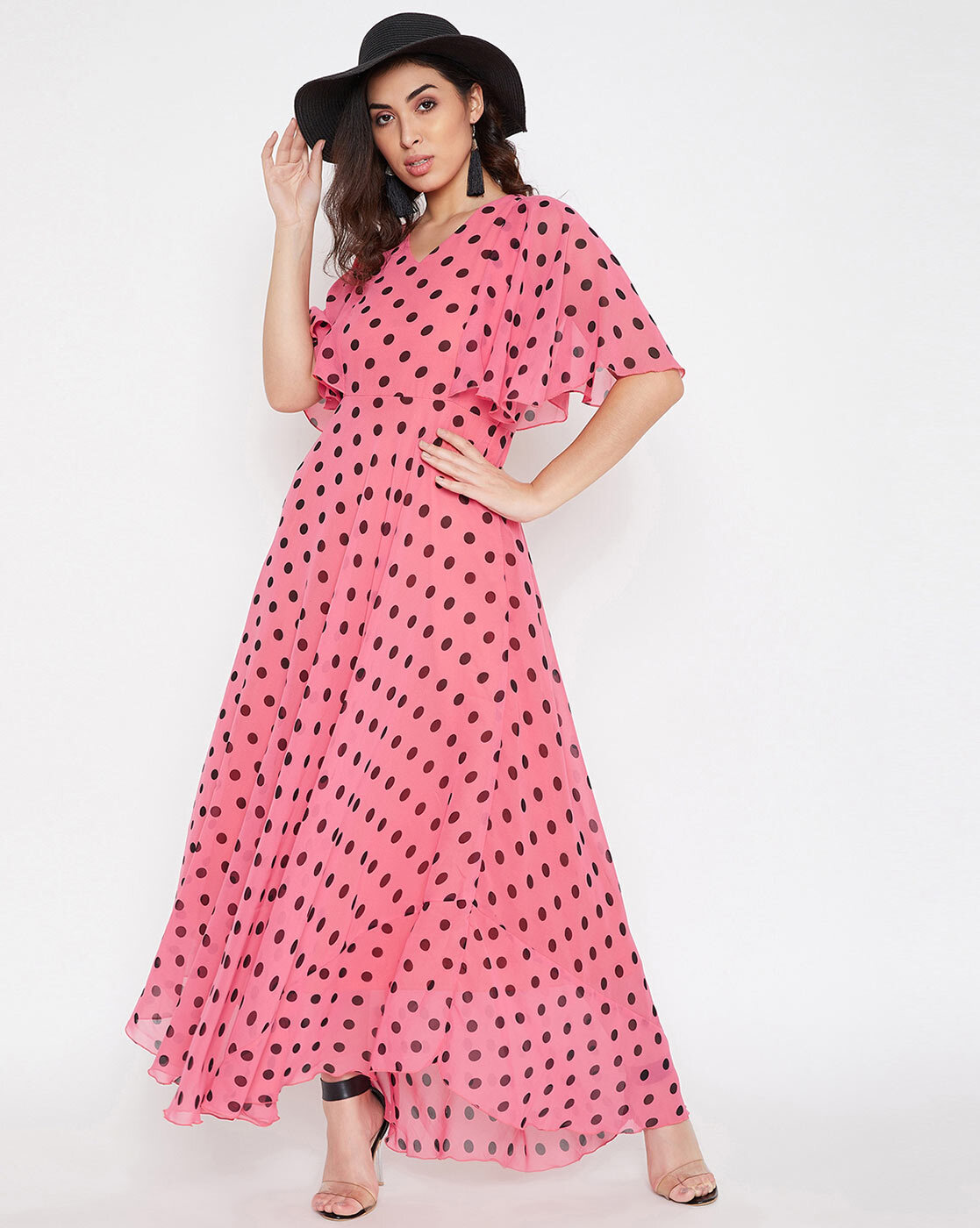 Pink polka shop dot maxi dress