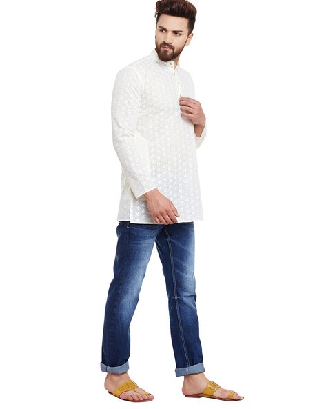 White kurta with sale jeans for mens