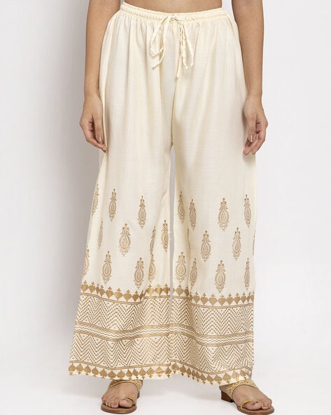 Amelis - Full Palazzo Pants and Blouse with Matching Collar for Women -  Cream and Beige Color Select size XS