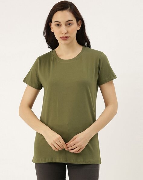 Army green t shirt women's sale