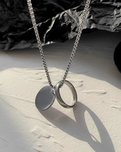 Buy Peora Titanium Steel Love Engraved Rings Couple Pendant Necklace  Matching Set (PFCCP09) Online