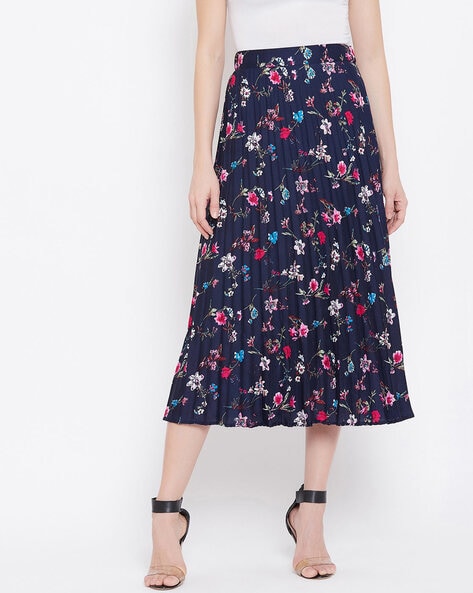 Pleated blue floral clearance skirt