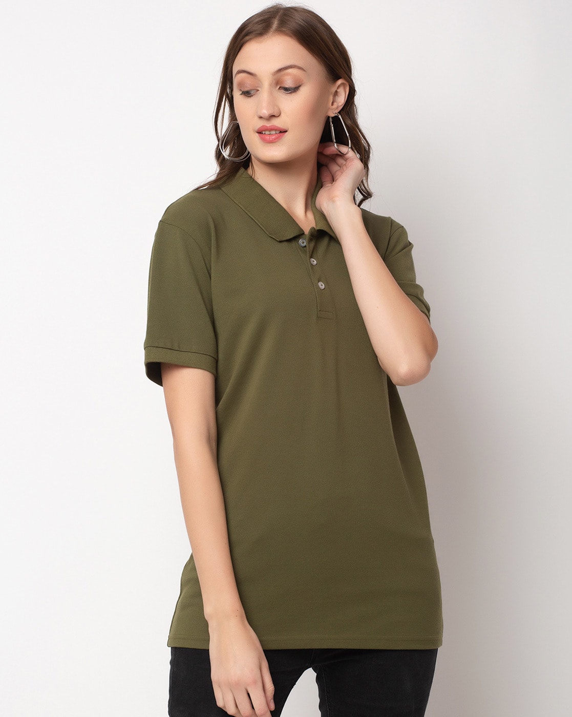 Women's plain olive green t shirt, T shirts for women
