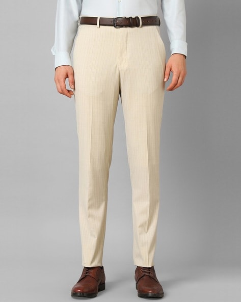 Buy Men Cream Slim Fit Textured Flat Front Formal Trousers Online - 687329  | Louis Philippe