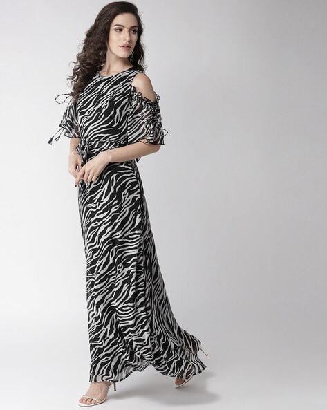 Animal Print Embellished One-Shoulder Gown, Size 8 - Elements Unleashed
