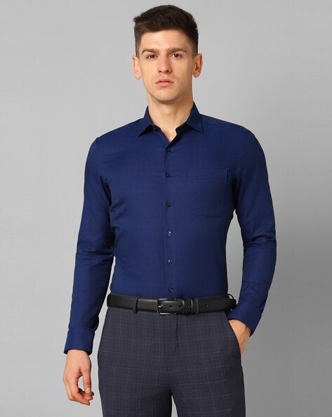 LOUIS PHILIPPE Men Checkered Formal Blue Shirt - Buy LOUIS