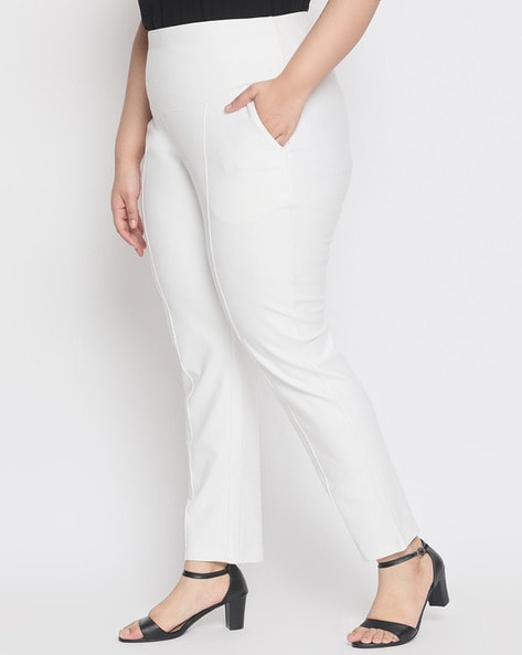 Cropped cigarette trousers ivory ladies' | Morgan
