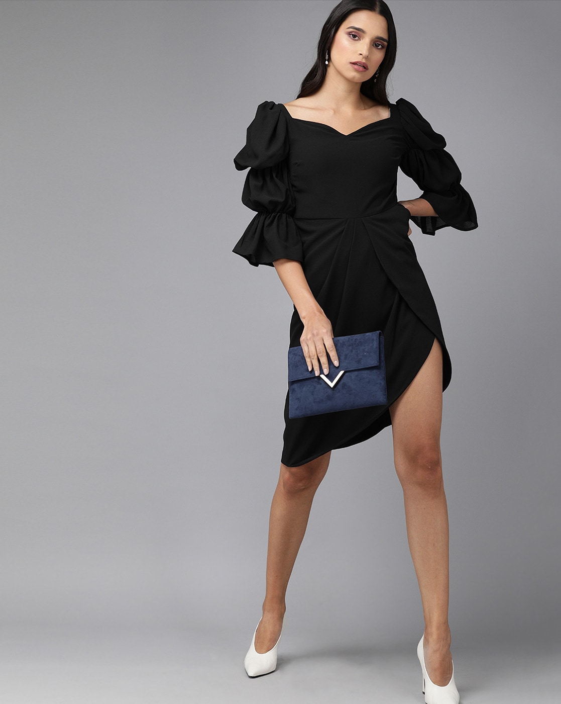 Buy PUFFED UP STYLE BLACK DRESS for Women Online in India