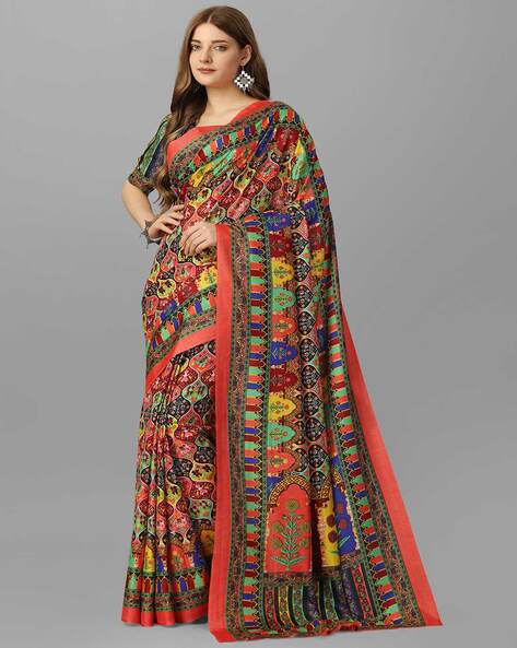 Silk Cotton plain saree with vibrant color combination - 61021A * Sale 50%  Off* | Swadeshi Boutique