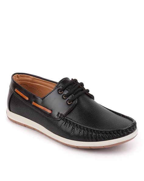 Textured Lace-Up Boat Shoes